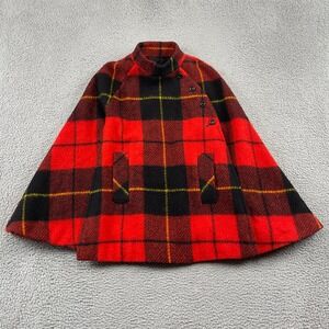 Jimmy Hourihan Cape Womens One Size Red Black Plaid Wool Irish Cloak Coat Wrap